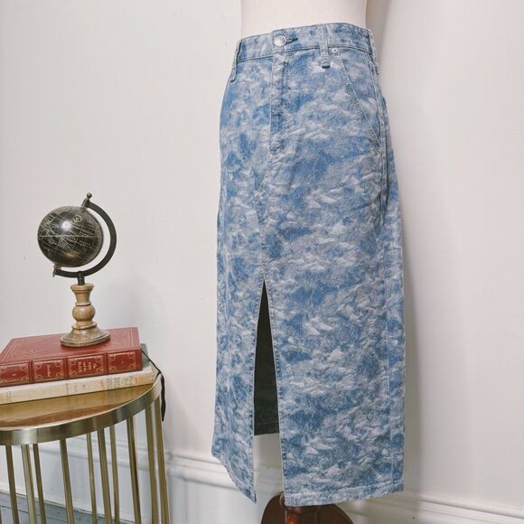 Rag & Bone Womens Skirt Midi Slit Asymmetrical Sid Denim Jacquard 26 NWT
